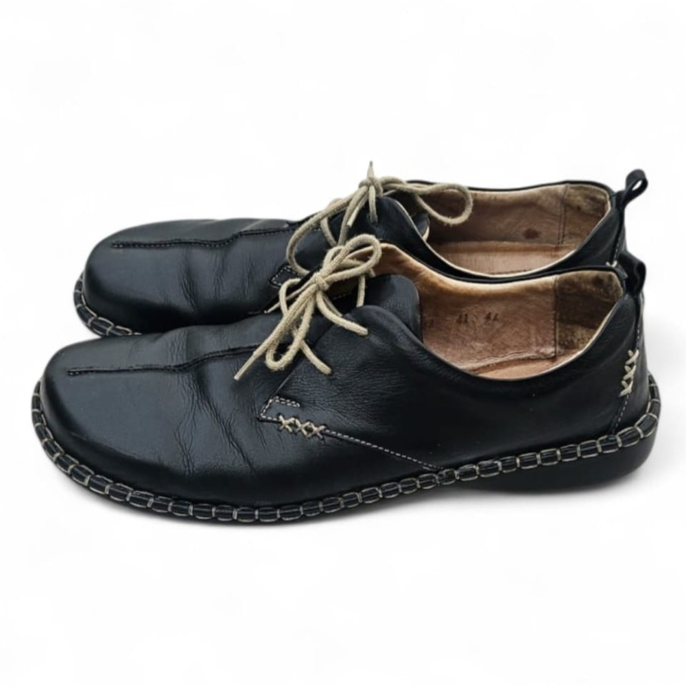 Josef Seibel Black Leather Loafers with Tan Stitching